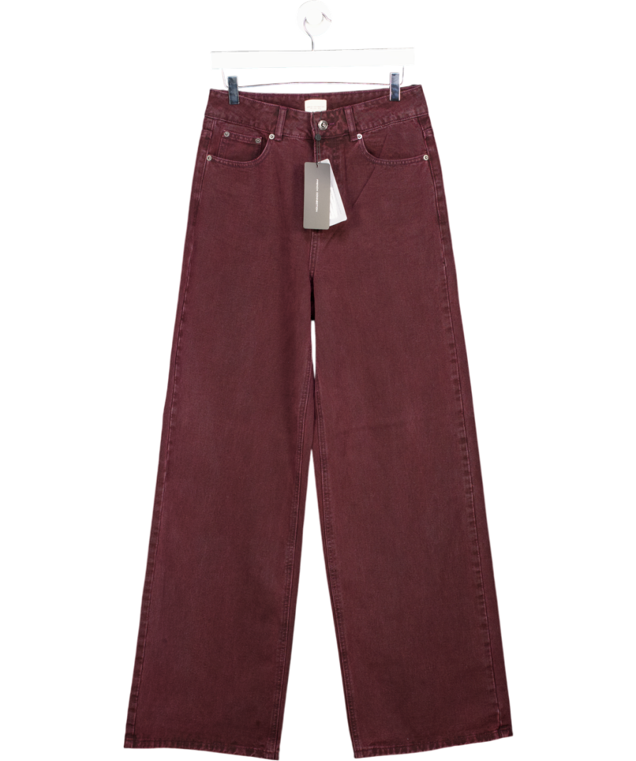 French Connection Dallas Acid Wash Wide Leg Full Length Jeans In Burgundy UK 8