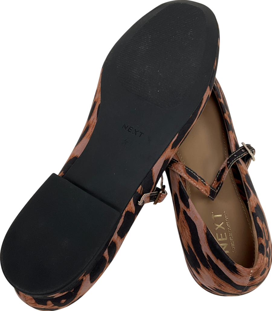 Next Brown Leopard Signature Leather Square Toe Mary Jane Shoes UK 7 EU 40 👠