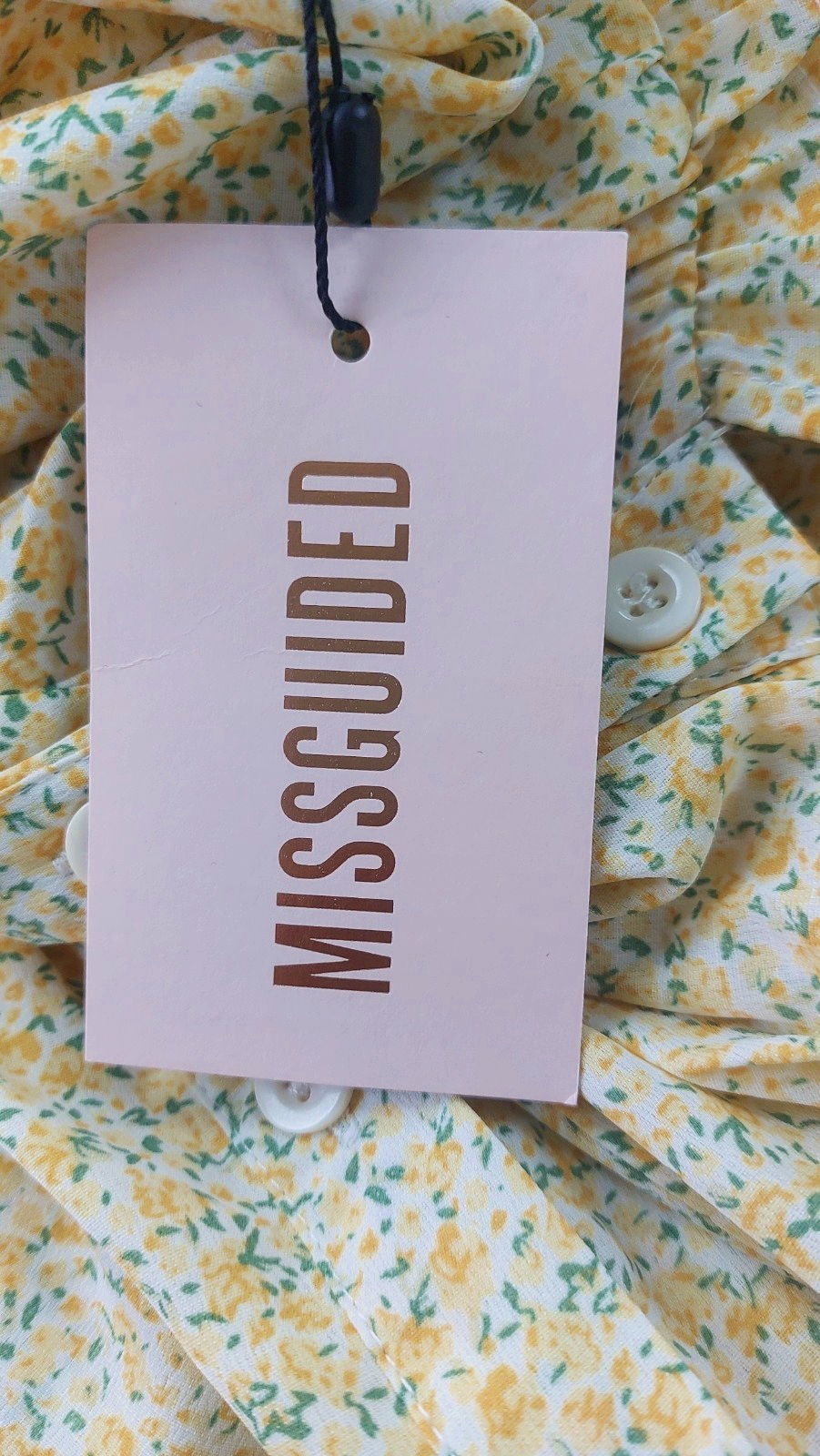 Missguided Yellow Floral Puff Sleeve Dress UK 8