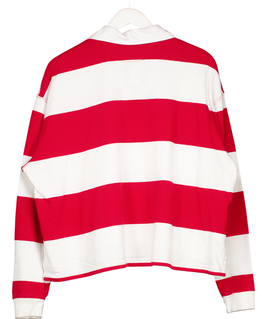 Ralph Lauren Red Striped Cropped Jersey Rugby Shirt UK L