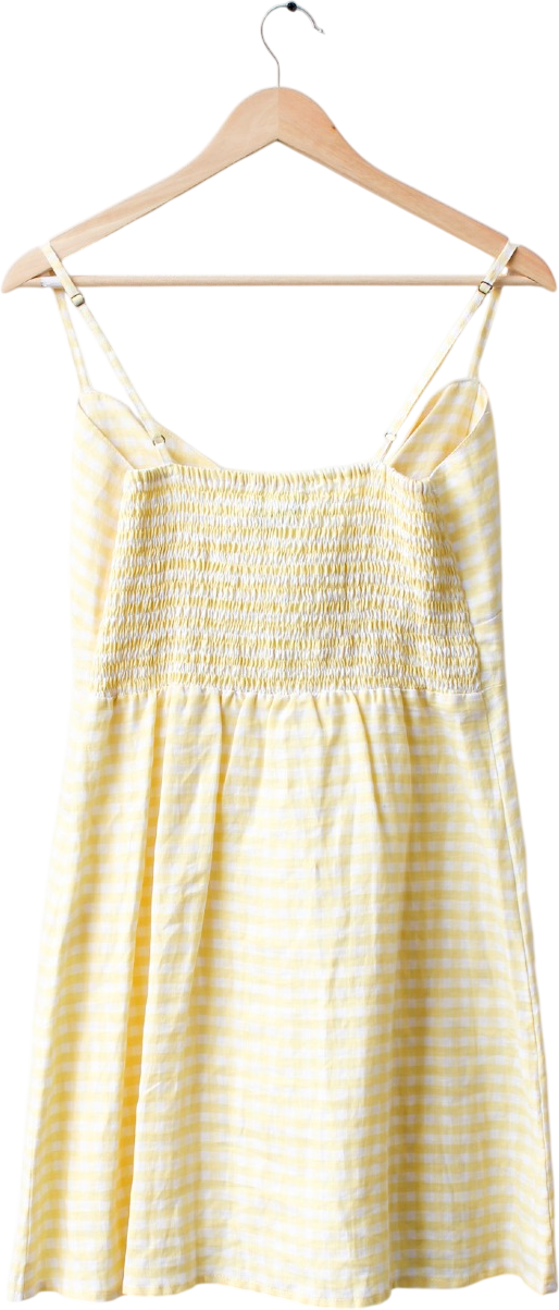 Faithful The Brand Yellow Gingham 100% Linen Rodeo Mini Dress Us10 UK 14