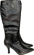 Public Desire Kitten Heel Straight Leg Knee Boots In Brown Distressed Pu UK 7 EU 40