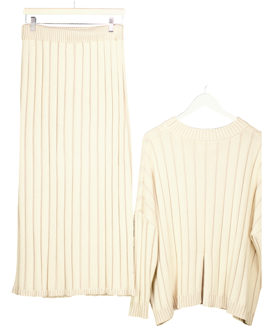 Sancia Beige 2-piece Ribbed Knit Jumper And Maxi Skirt set UK S