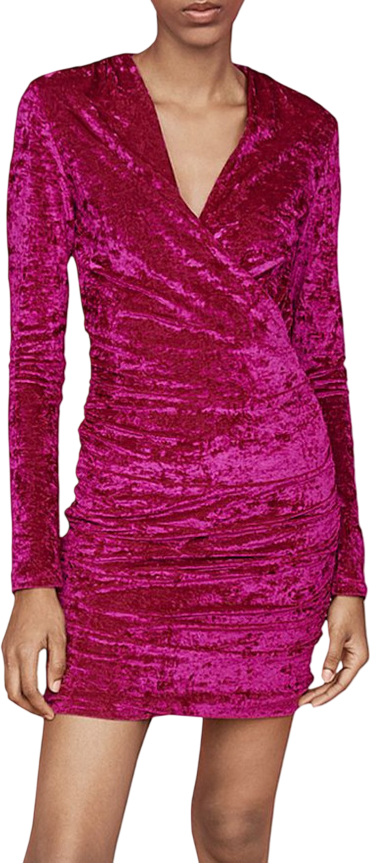 Maje Fuchsia Pink Crushed Velvet Long Sleeve Dress UK 6