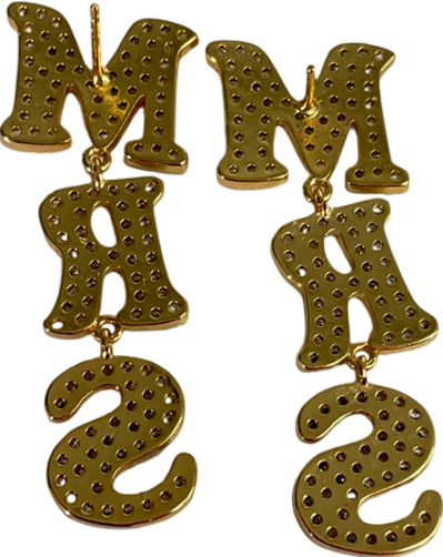 River Island Metallic Gold Diamante Mrs Drop Earrings