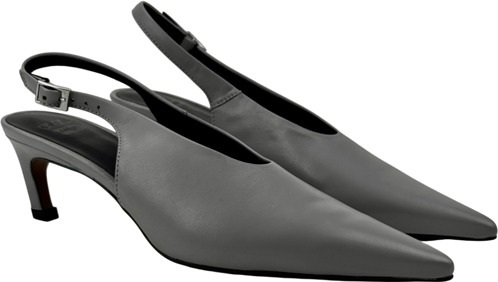 ASOS Design Sculpt Premium Slingback Mid Heel Shoes In Grey Leather UK 4 EU 37 👠