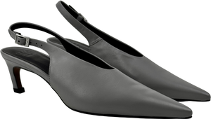 ASOS Design Sculpt Premium Slingback Mid Heel Shoes In Grey Leather UK 4 EU 37