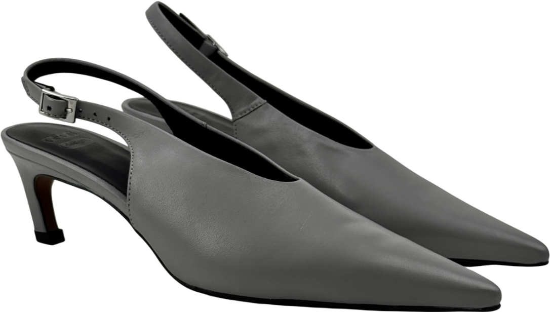 ASOS Design Sculpt Premium Slingback Mid Heel Shoes In Grey Leather UK 4 EU 37 👠