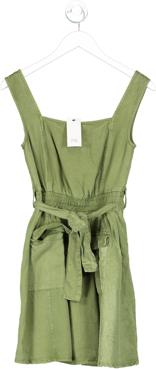 River Island Khaki Green Tie Waist Mini Dress UK 8