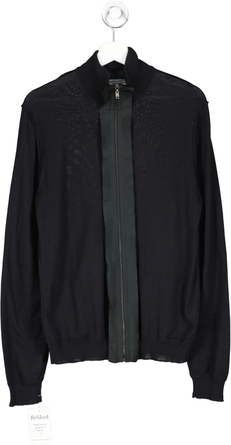 Lanvin Blue Reverse Stitched Zip Up Wool Top UK L