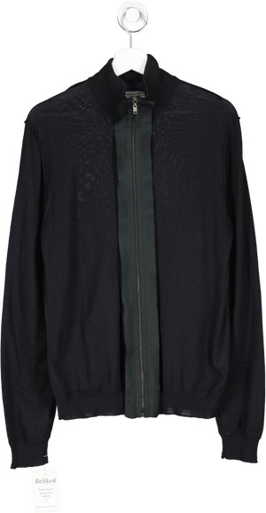 Lanvin Blue Reverse Stitched Zip Up Wool Top UK L