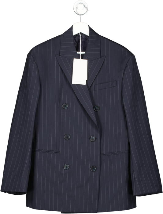 cos navy Blue Oversize Responsible Wool Pin Stripe Blazer UK 6