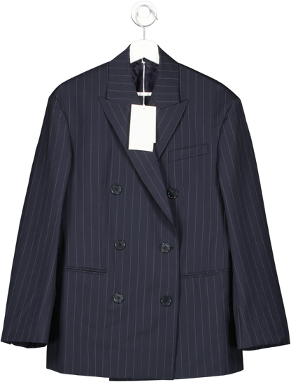 cos navy Blue Oversize Responsible Wool Pin Stripe Blazer UK 6