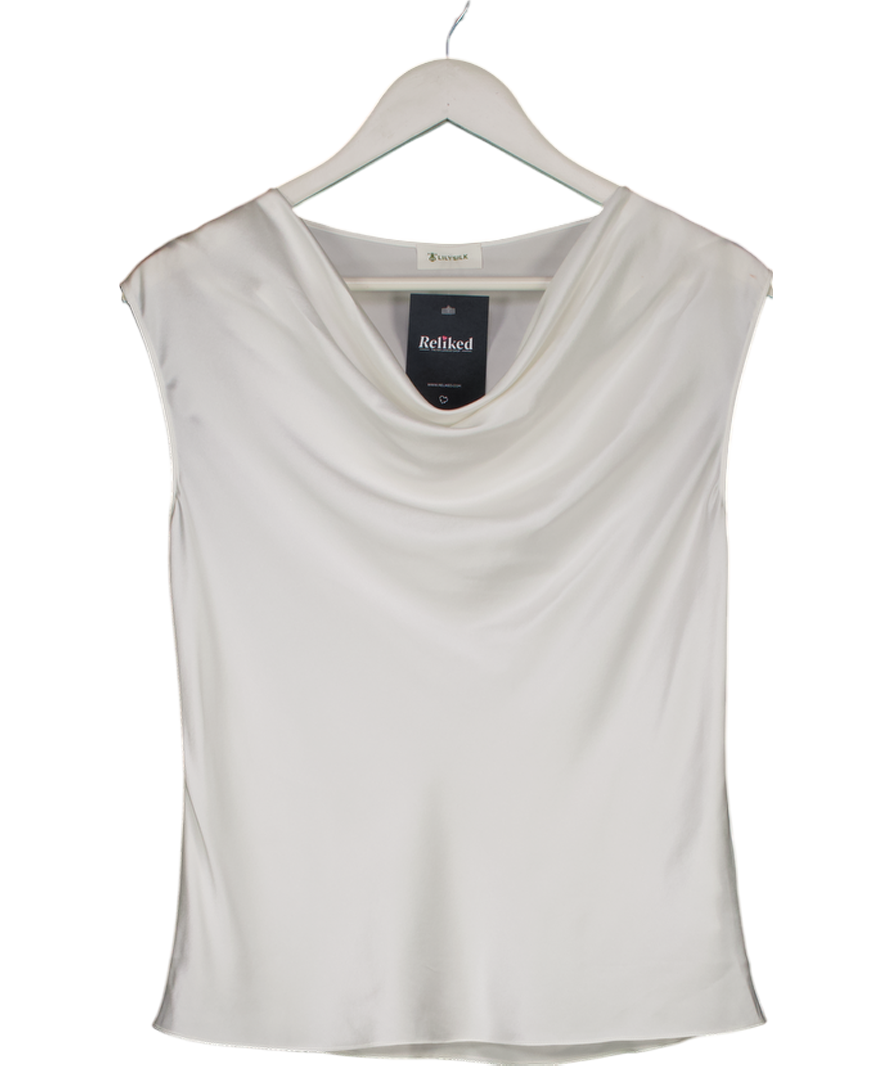 lilysilk Cream 100% Silk Charmeuse Cowl Neck Top UK 8