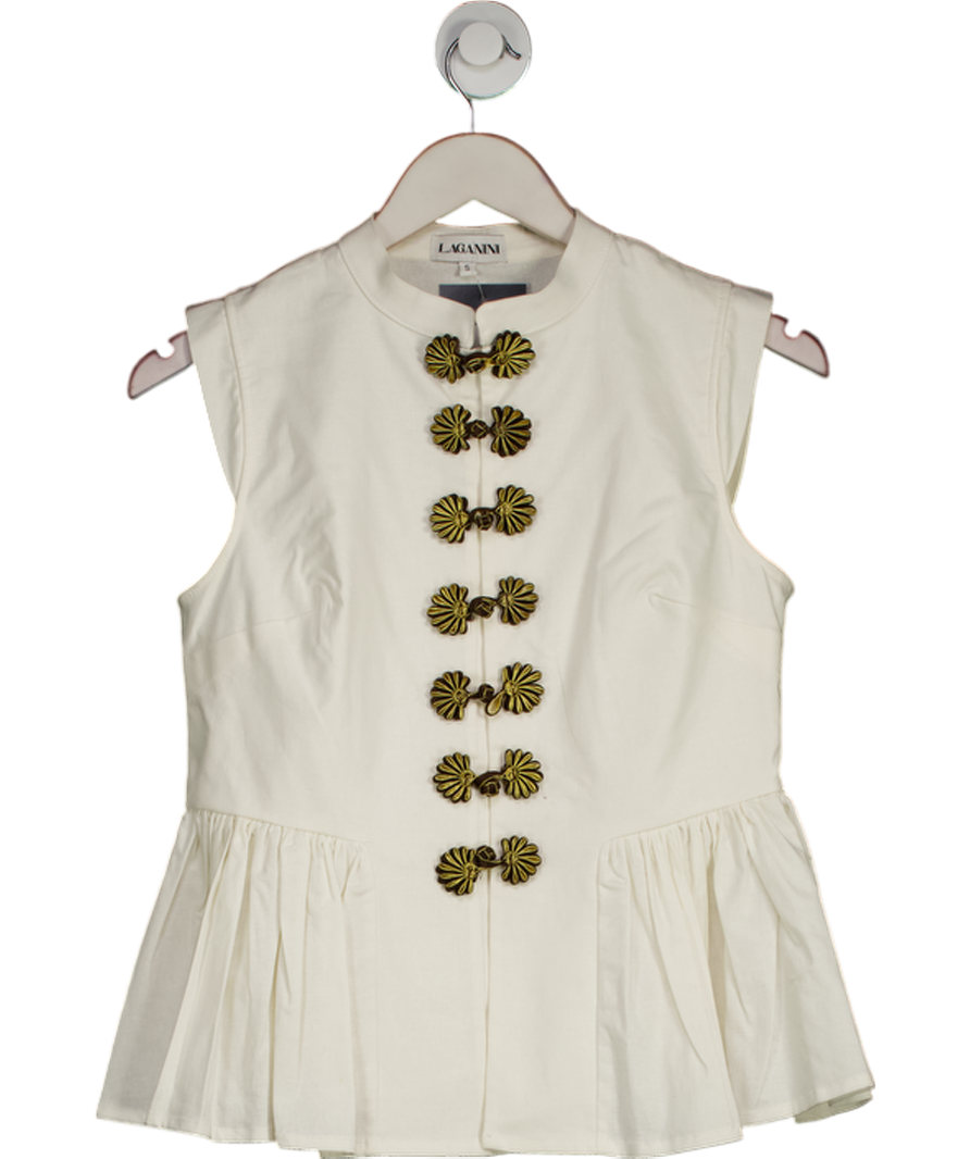 LAGANINI Cream Ltd. Edition Embellished Button Waistcoat Top UK S