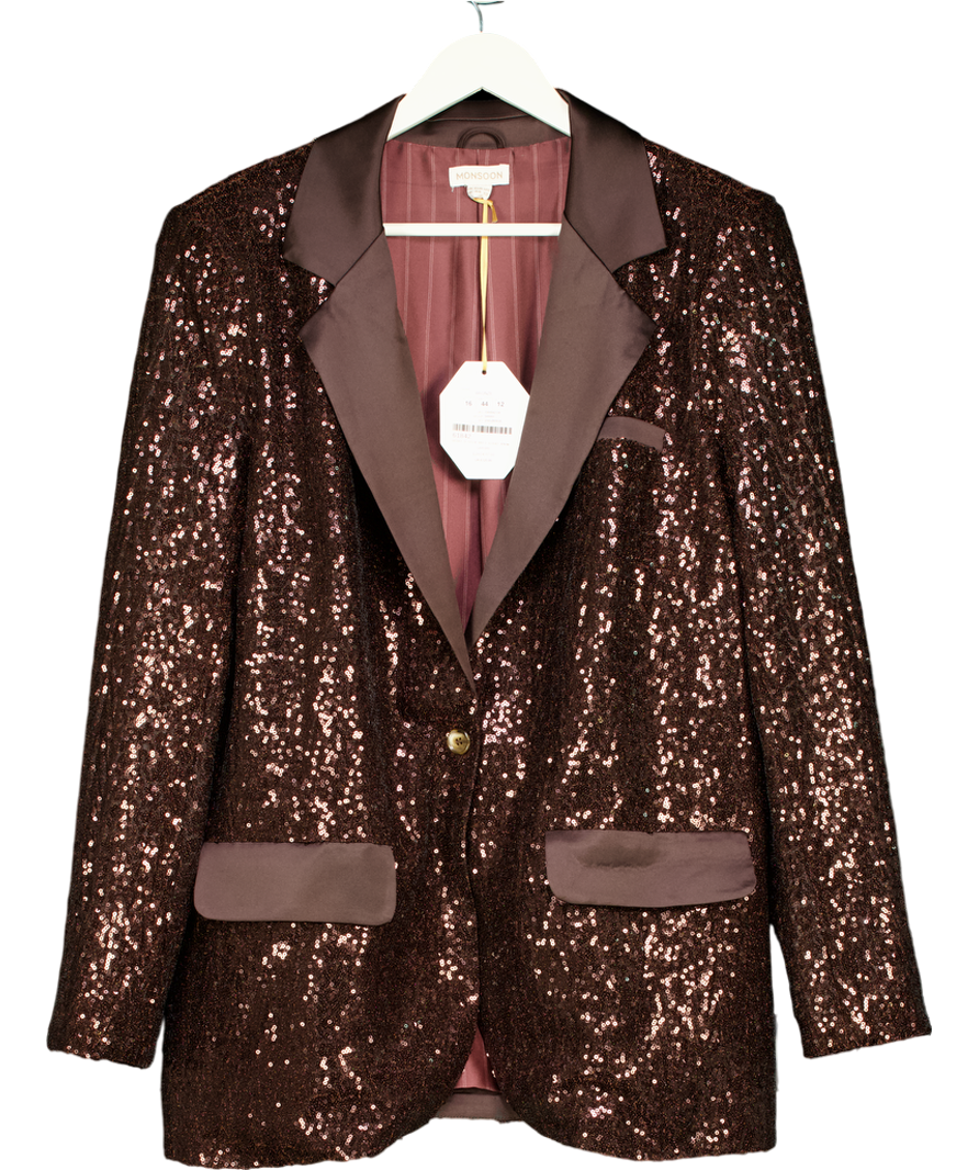 Brown Monsoon X Sarah Corbett-winder Satin Sequin Blazer Bronze UK 22