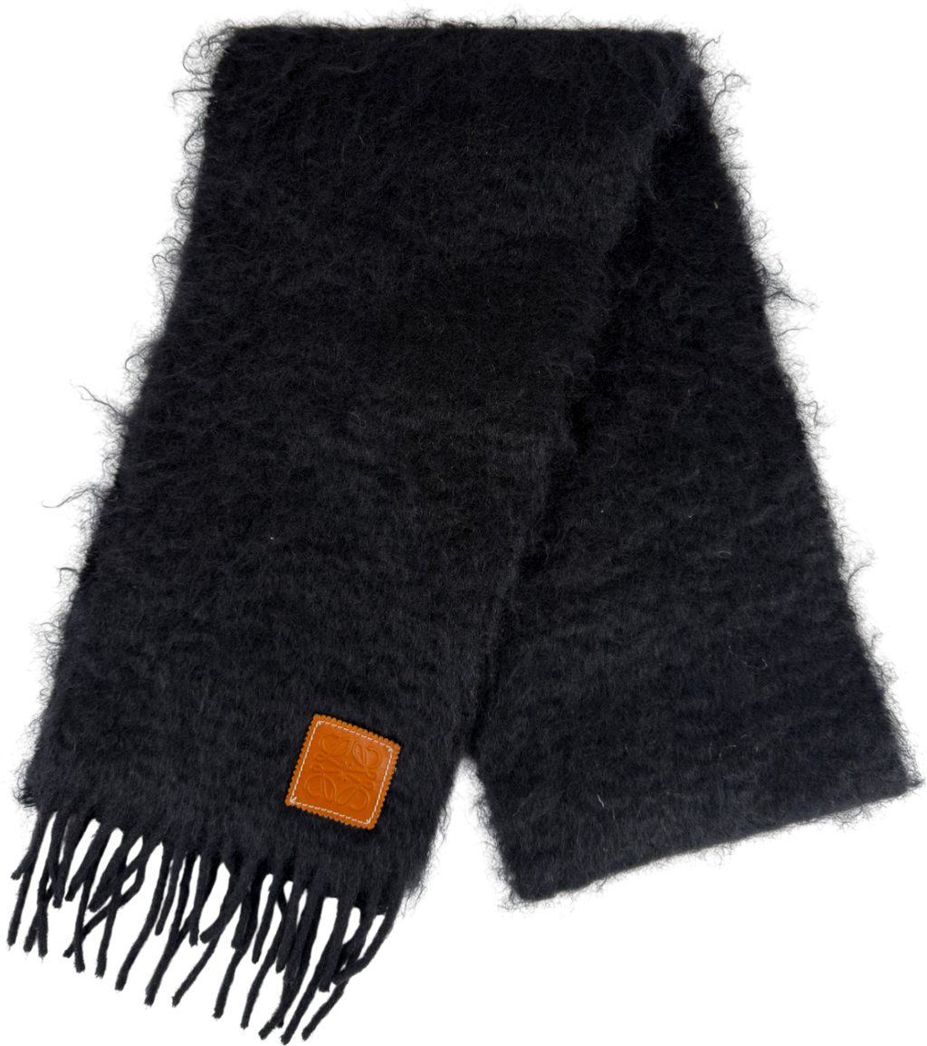 Loewe Black Mohair-blend Anagram Logo patch Scarf