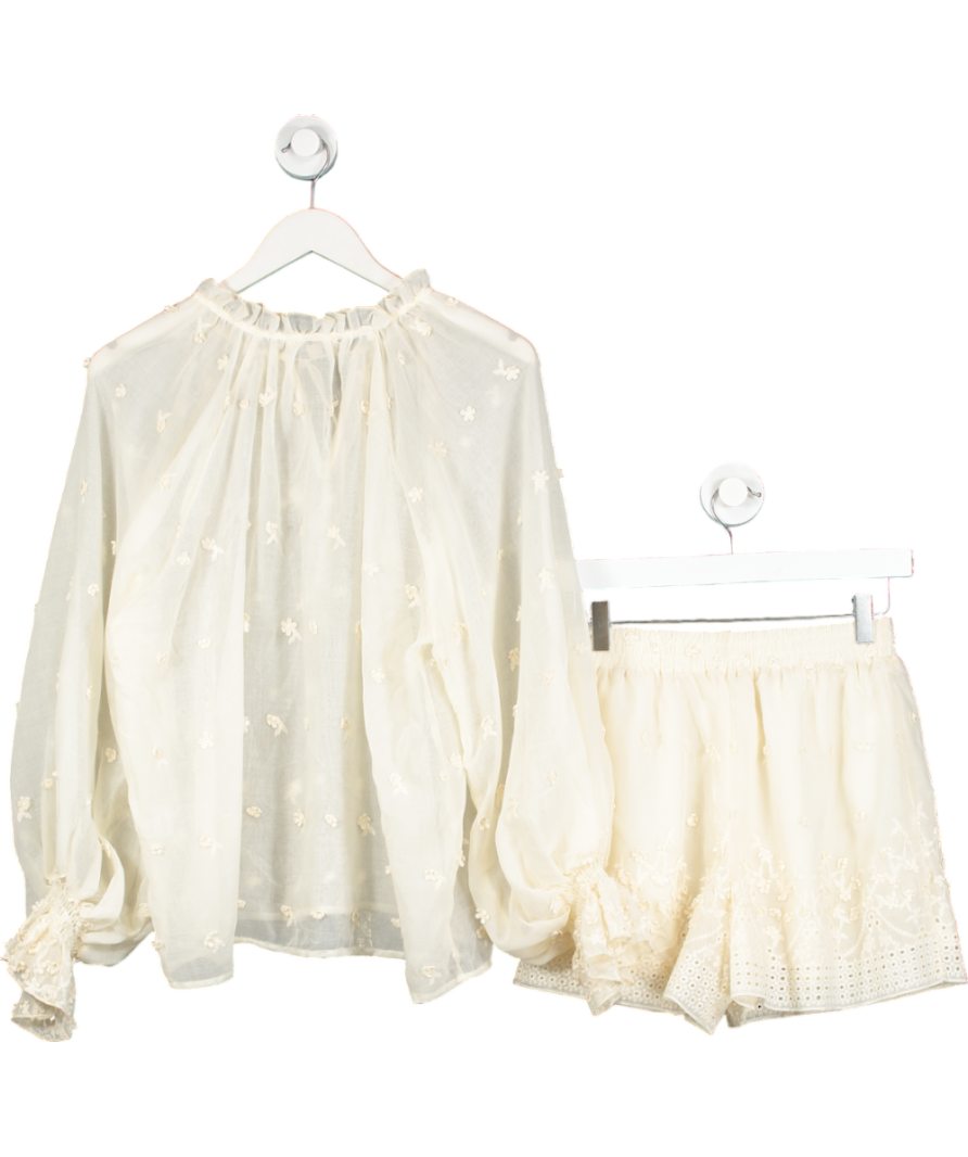 Jovonna London Cream Floral Lace Blouse And Short Set One Size