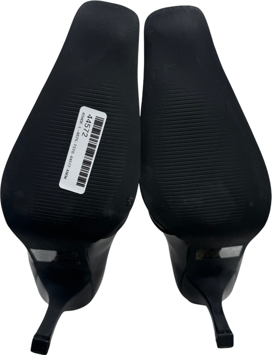 Ego Tarsier Pointed Toe Knee High Long Heeled Boot In Black Faux Leather UK 6 EU 39 👠