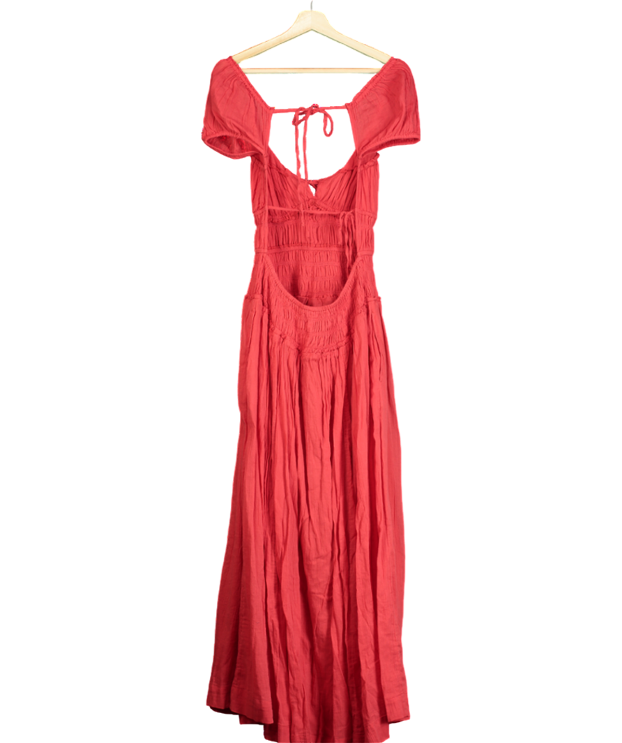 Free People Red Tie Detail Ruched Maxi Dress UK S