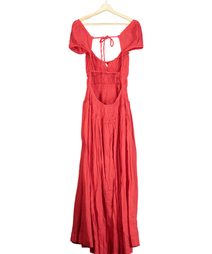 Free People Red Tie Detail Ruched Maxi Dress UK S