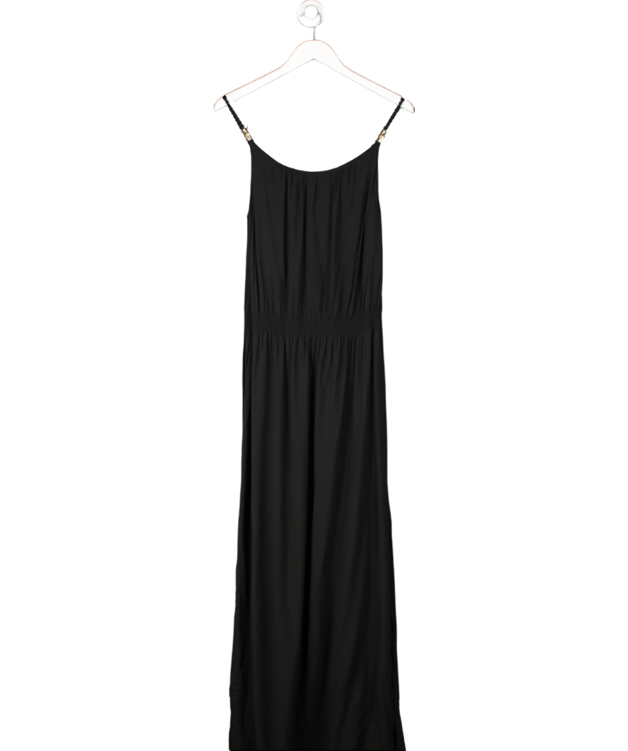 Heidi Klein Black Shirred Waist 100% Viscose Maxi With Split Sides And Gold Detaiing UK S