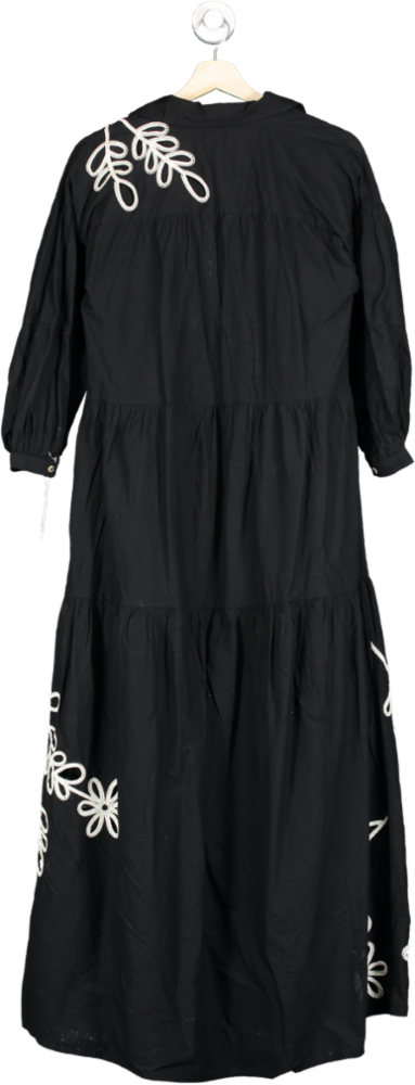 Anthropologie Black Floral Embroidered Midi Dress UK 12