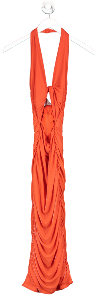 Oh Polly Adora Low Plunge Ruched Dress In Orange UK 12