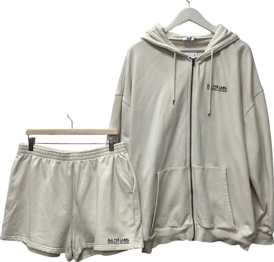 SLA the label Cream Zip Up Hoodie & Jogger Shorts UK XL