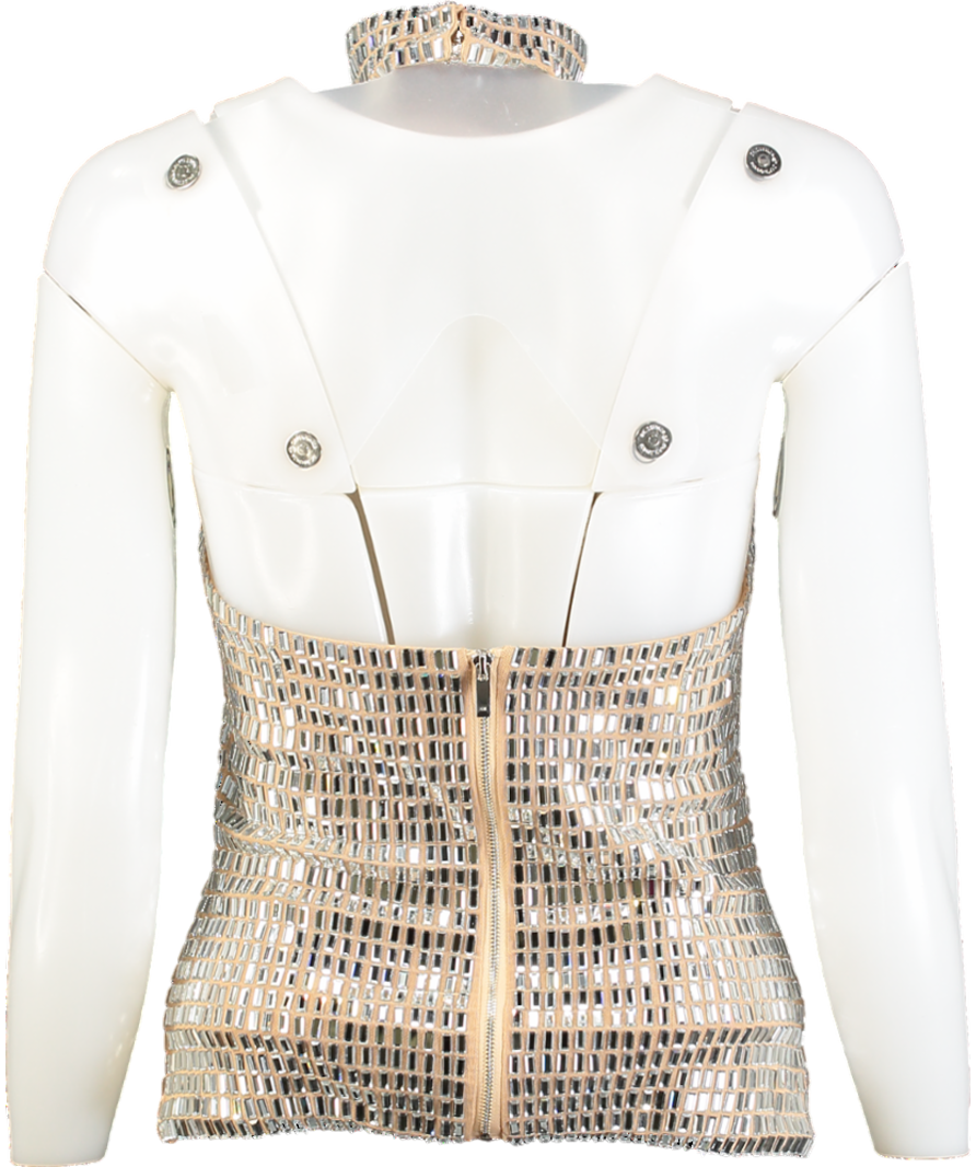 Karen Millen Metallic Premium Crystal Embellished Jersey Halter Top UK S