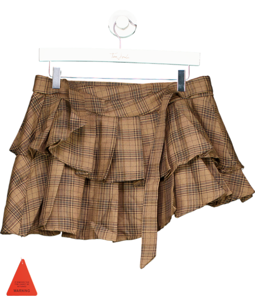 Ego Brown Check Pleated Layered Mini Skirt UK 10