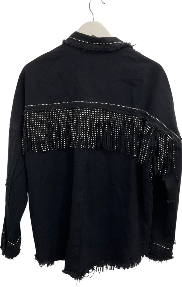 Flamant Rose Black Western Style Fringed Shacket UK S/M