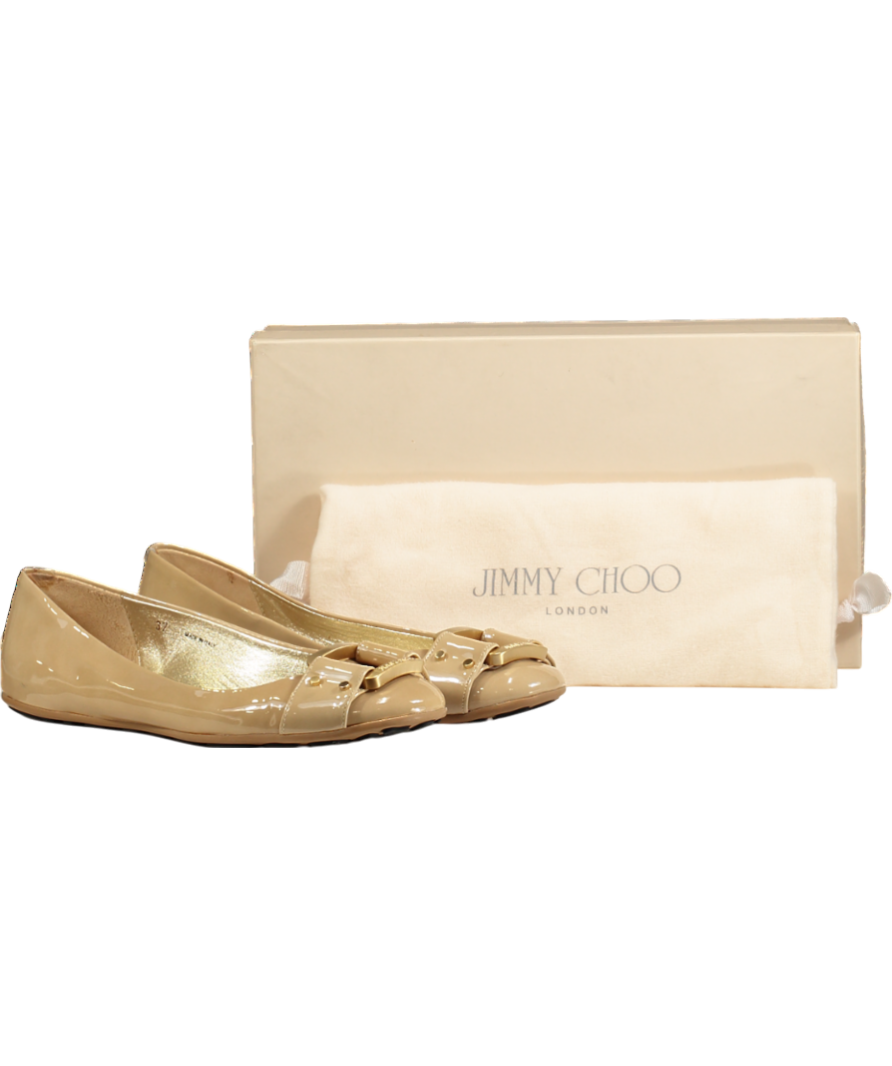 Jimmy Choo Nude Morse Patent Ballet Flats UK 4 EU 37 👠
