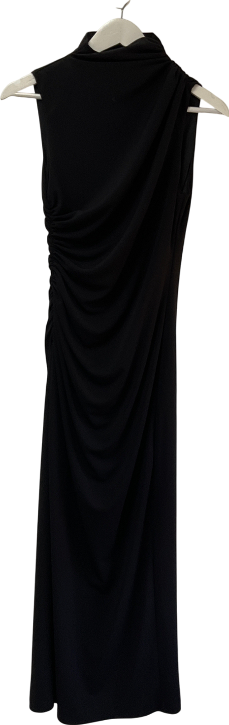 ZARA Black Ruched Midi Dress UK S