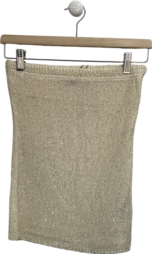 PrettyLittleThing Cream Sequin Knit Micro Mini Skirt UK M