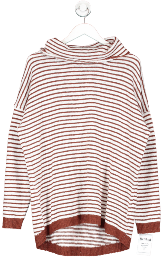 High Neck Striped Jumper White And Brown UK M