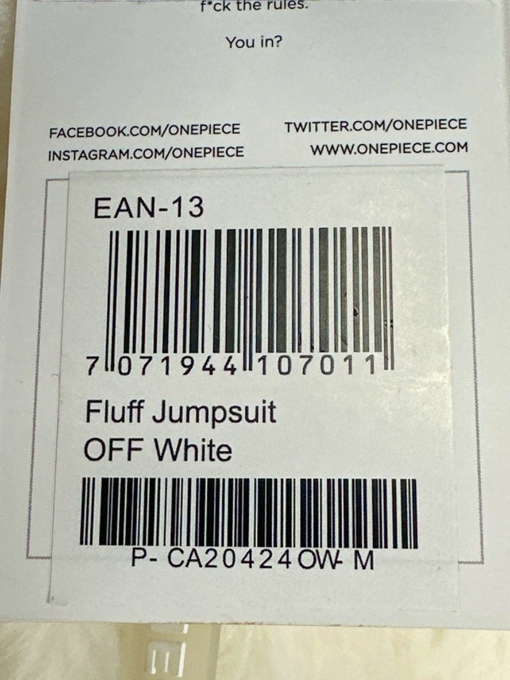 OnePiece Off White The Fluff Supersoft Jumpsuit Onesie UK M