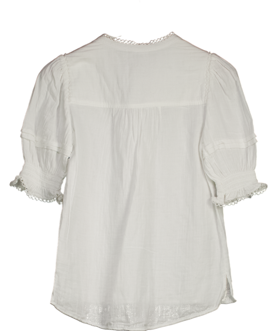 ME + EM White Cheesecloth Lace Trim Short Sleeve Blouse UK 6