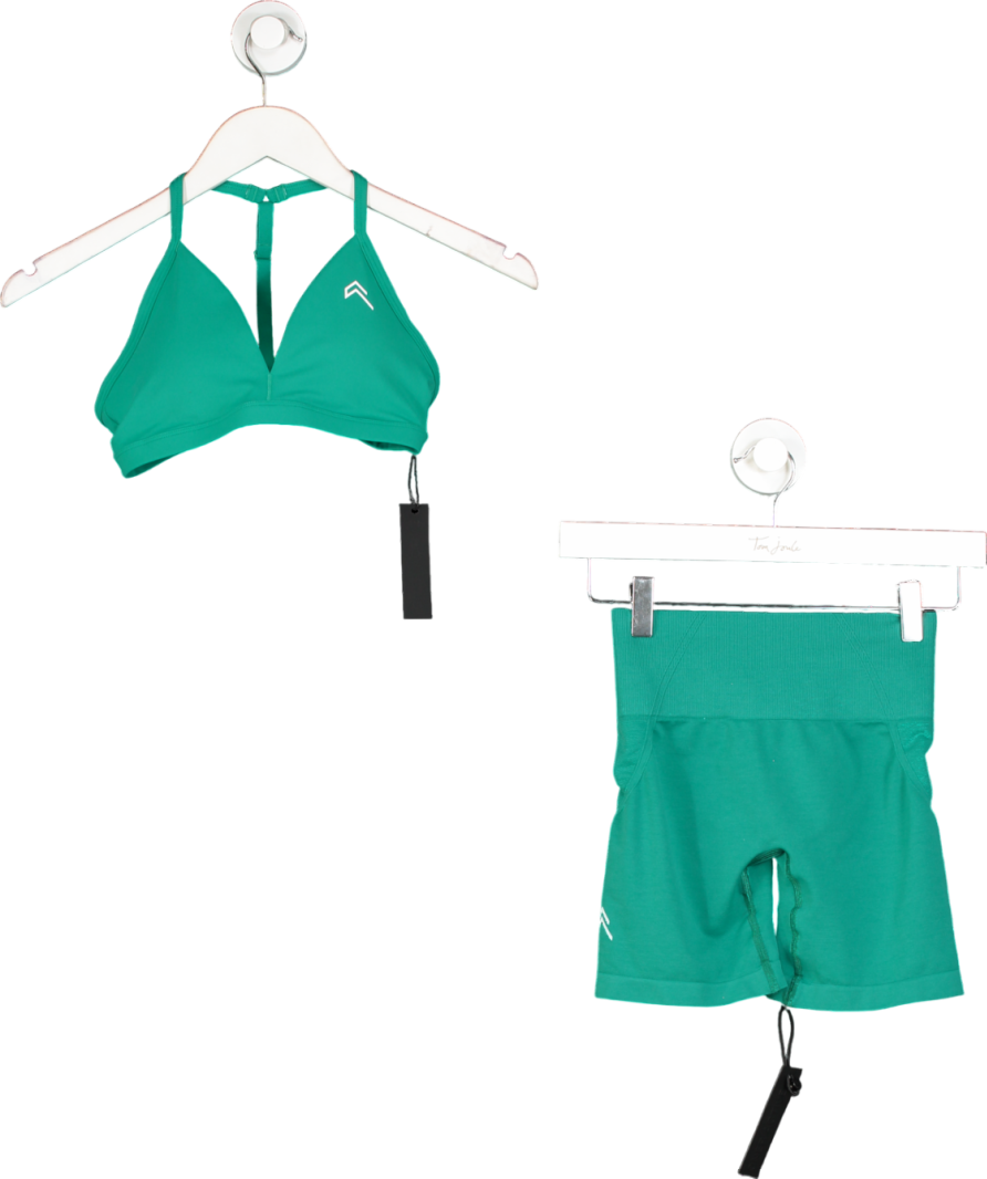 Oner Active 3-piece Green Unified Ultra Minimal V-neck Bralette, shorts And Leggings UK S