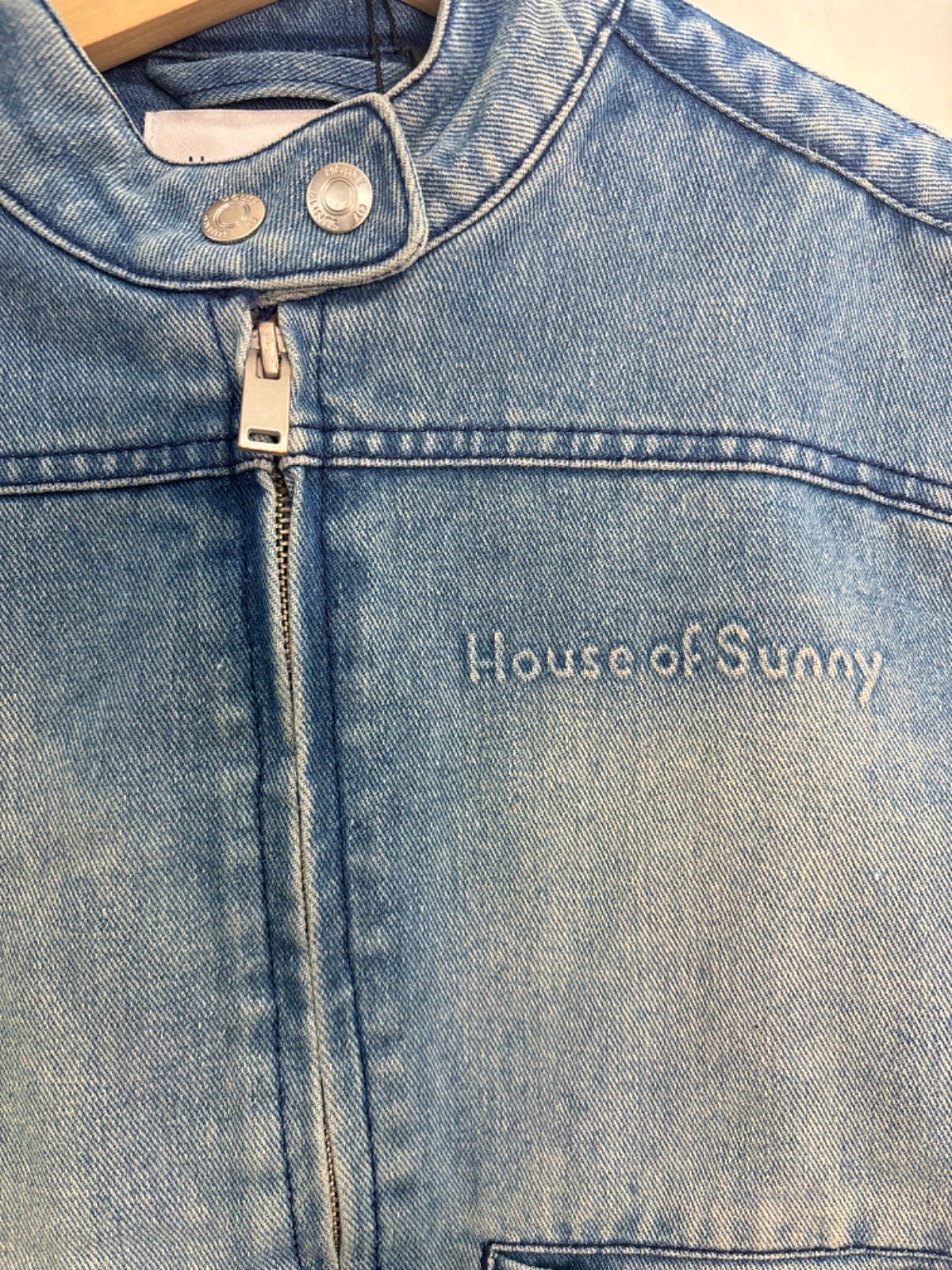House of Sunny Blue Cropped Boxy Racing Jacket with Branding UK 8
