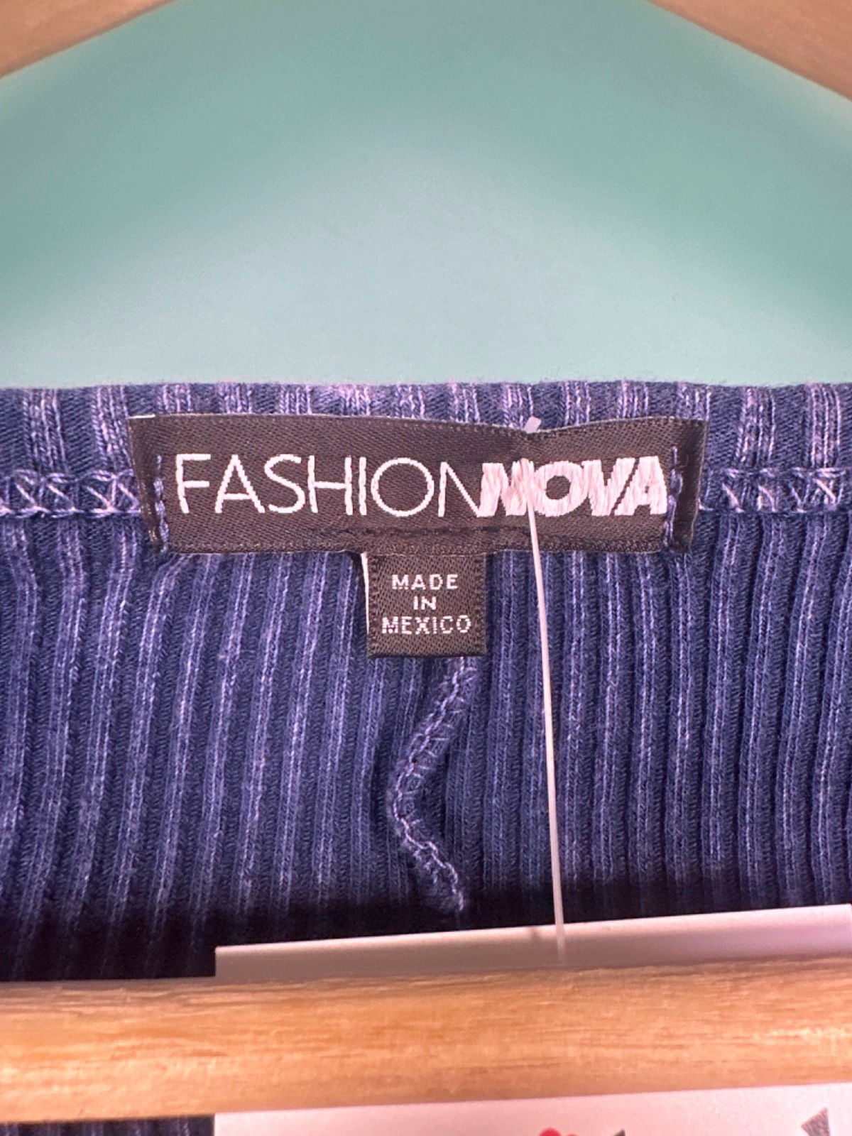 Fashion Nova Blue Ribbed Long Sleeve Dress XS