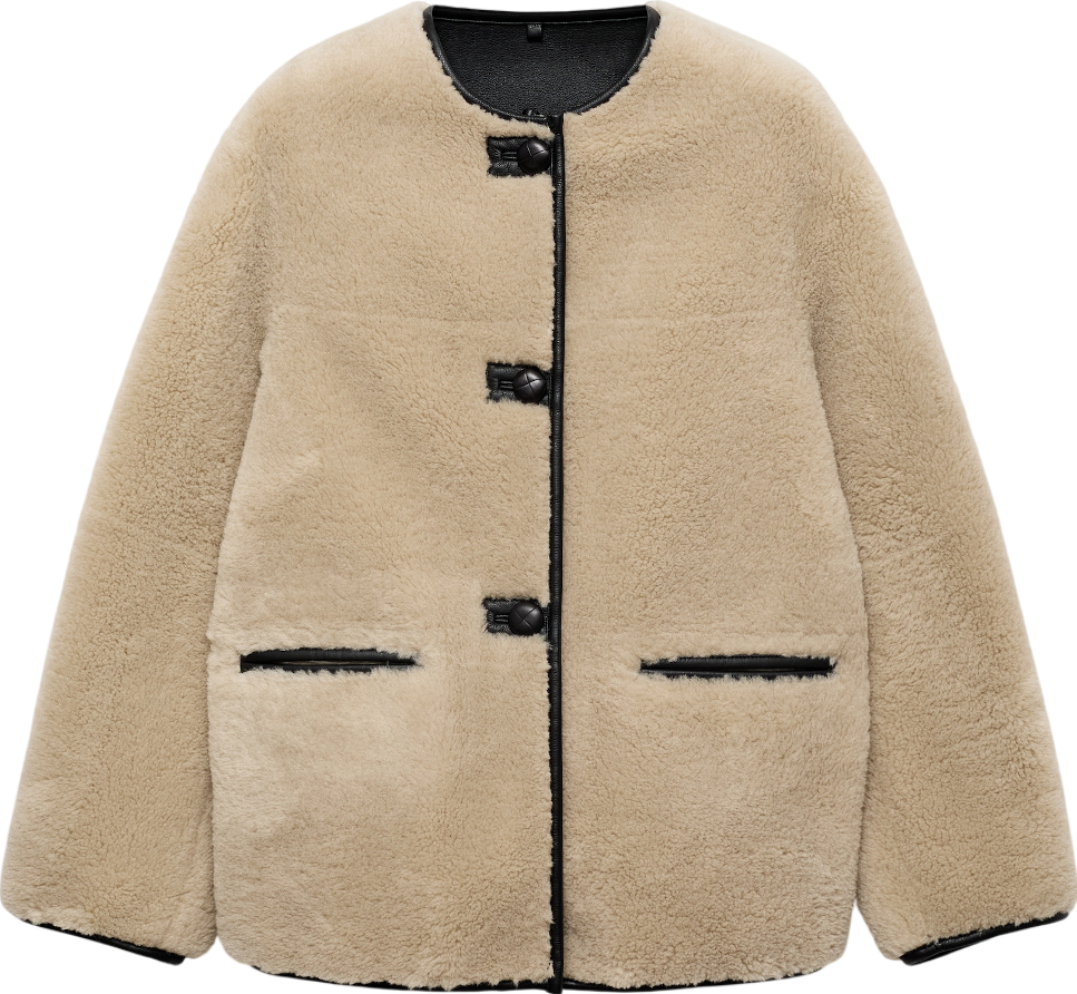 MANGO Beige Fur-effect Coat With Appliqués UK XS