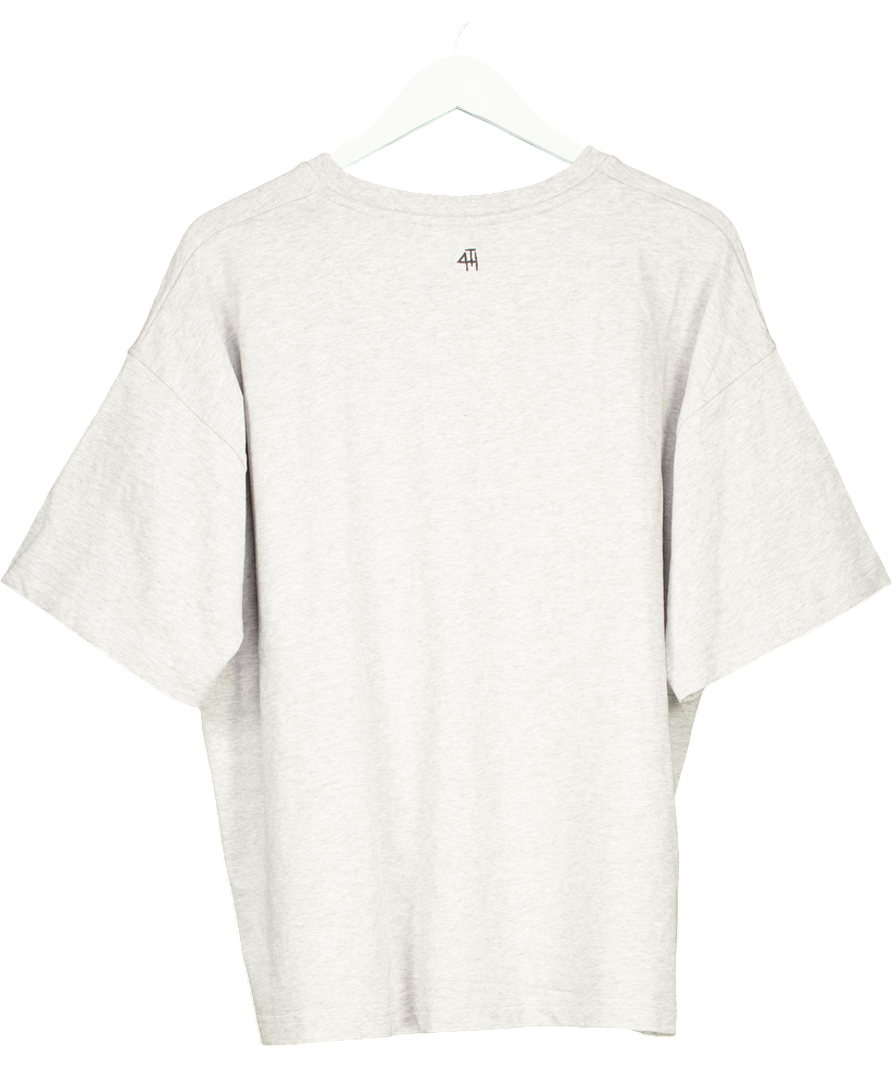 4th & Reckless Grey Distressed Slogan Oversized T-shirt UK M