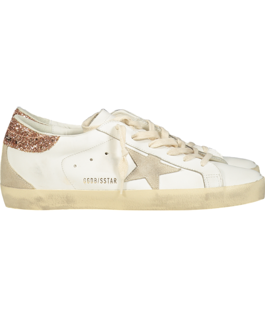 Golden Goose White Super-star With A Suede Star And Peach-pink Glitter Heel Tab UK 8 EU 41 👠