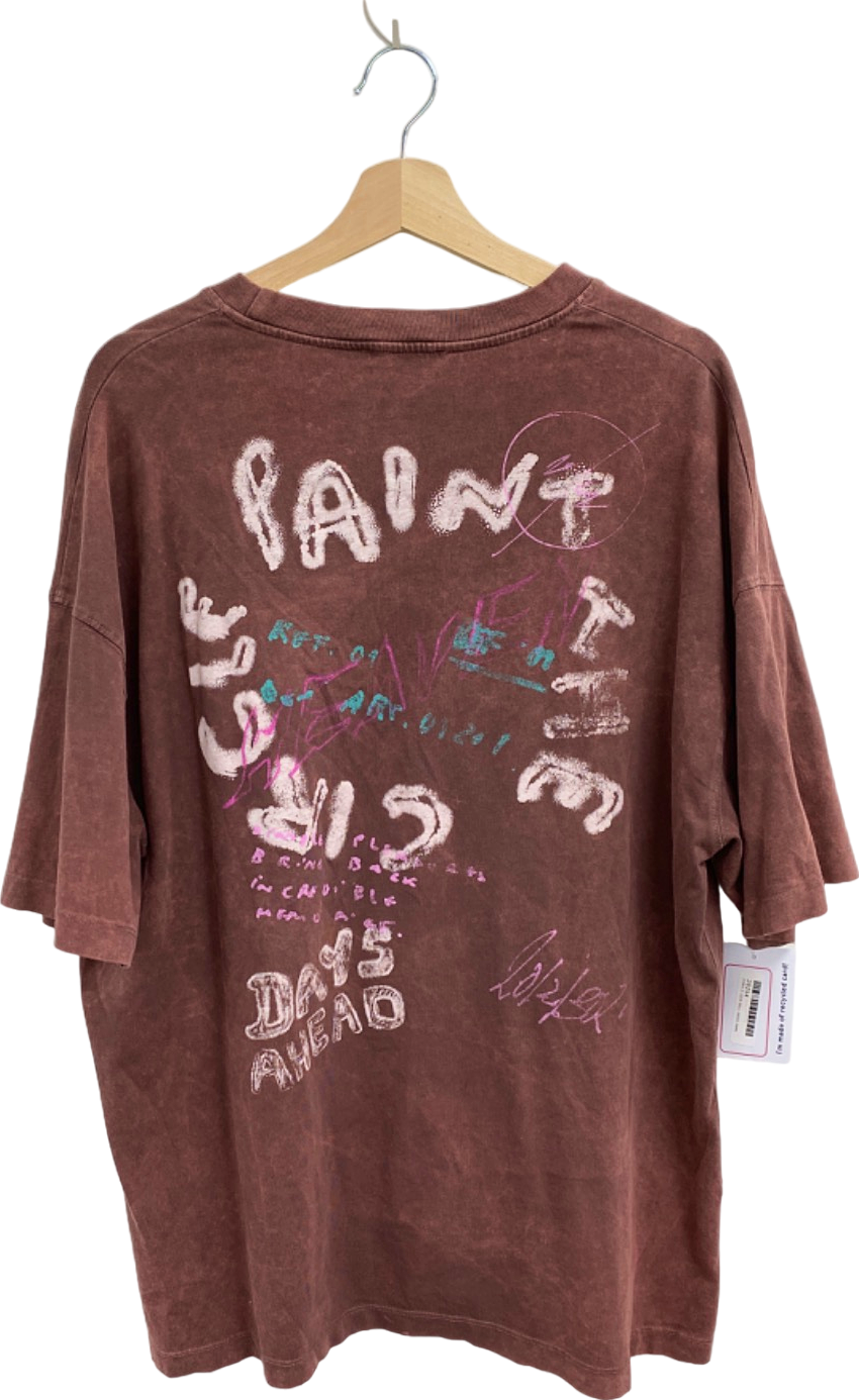 Zara Brown Graphic Print T-Shirt UK L