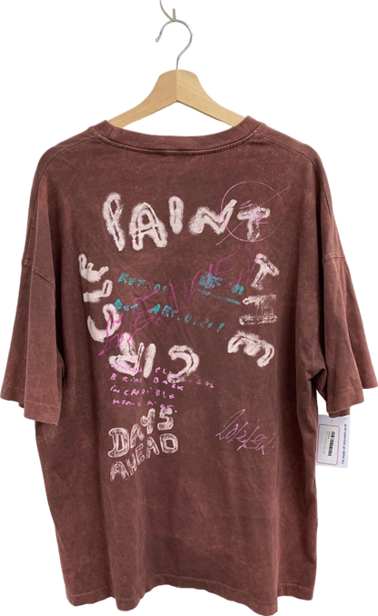 Zara Brown Graphic Print T-Shirt UK L