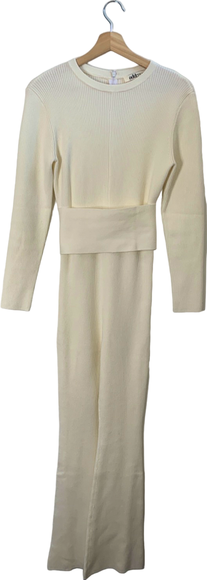 Odd Muse Cream Belted Ribbed Knit Jumpsuit M