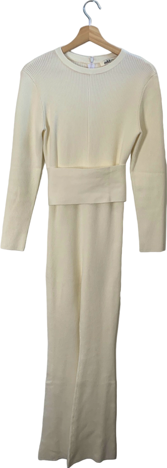 Odd Muse Cream Belted Ribbed Knit Jumpsuit M