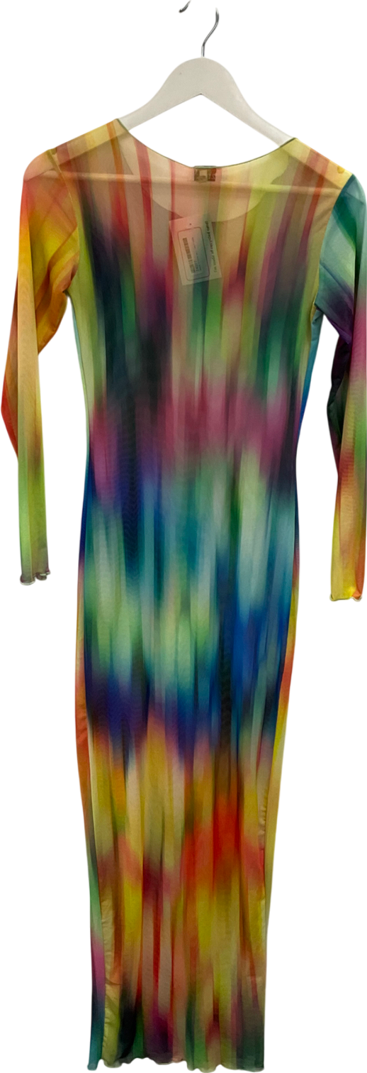 Zack London Multicoloured Vibrant Colour Mesh Maxi Dress UK S/M