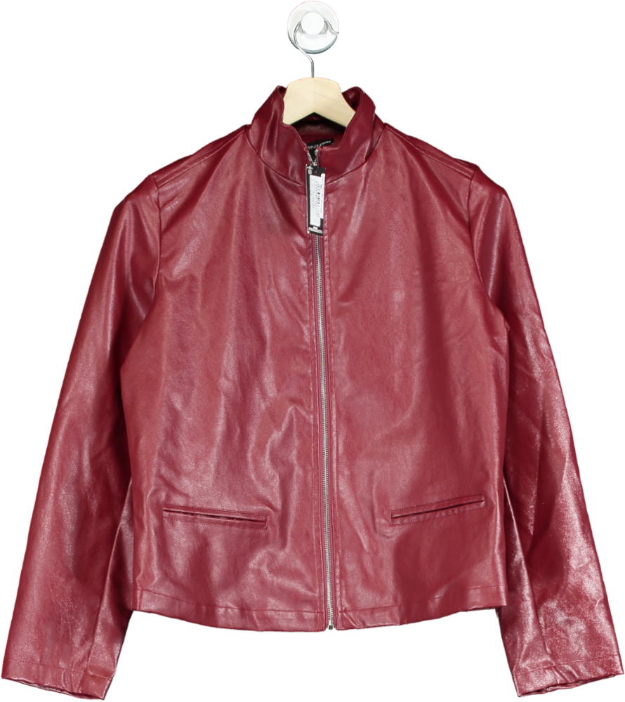 PrettyLittleThing Red Faux Leather Jacket UK 8